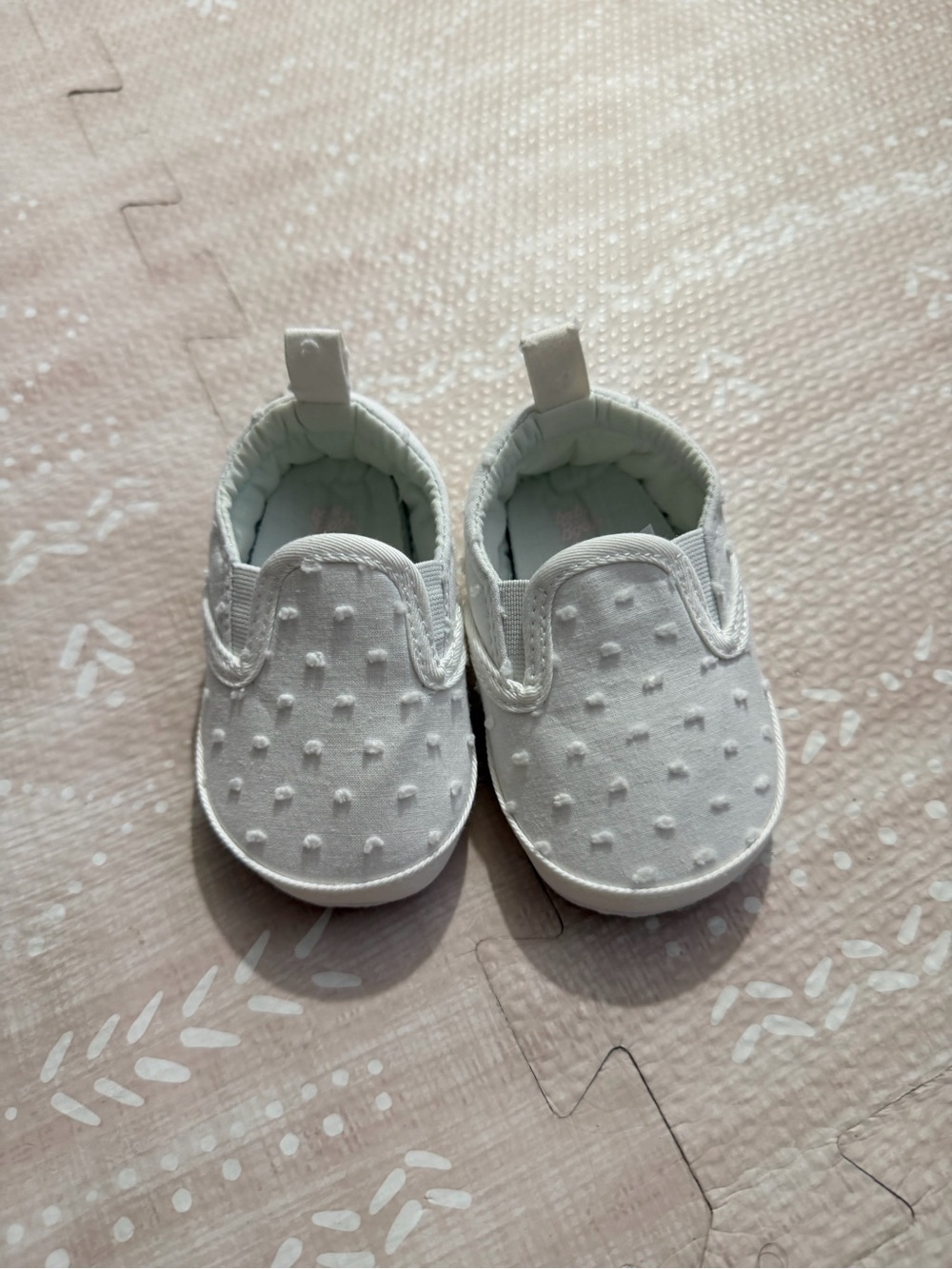 Baby Slip-On Walker Shoes in White with Dot Texture